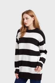 Sweater Mujer Rayas Largo Negro