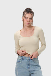 Polera Mujer Escote Cuadrado Nude