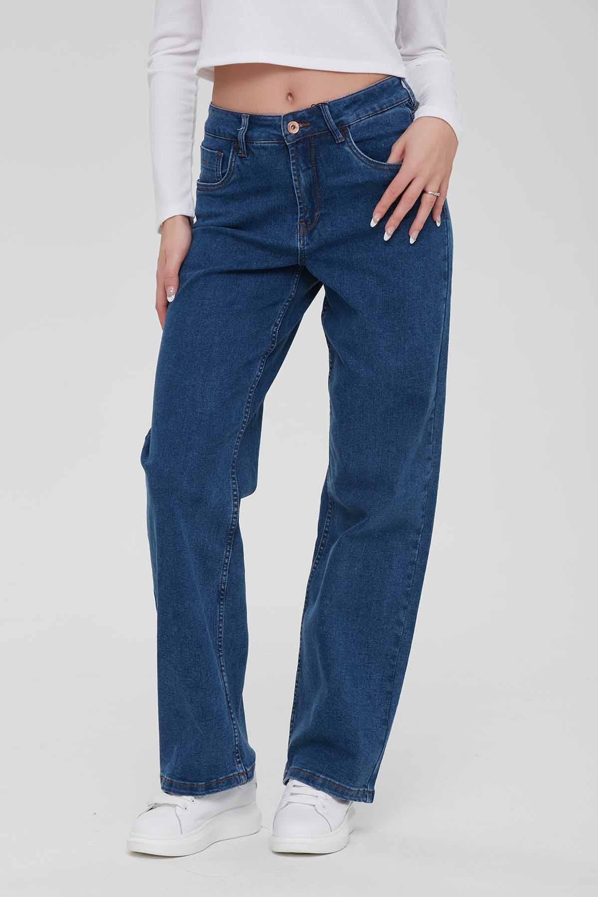 Jeans Mujer Wide Leg Wide Leg Azul