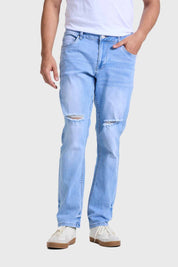 Jeans Hombre Slim Rotura Celeste