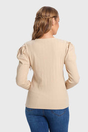 Polera Mujer Rib Pata Botón Beige