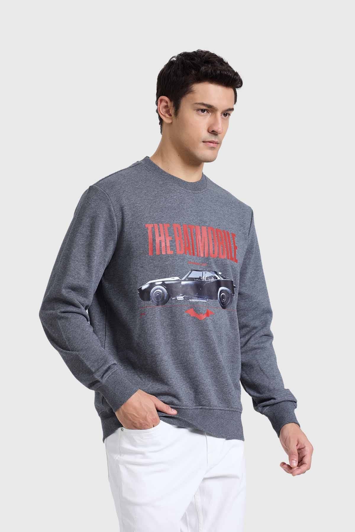 Poleron gris marengo melange para hombre con estampado de Batmobile.