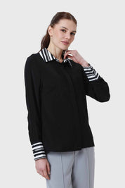 Blusa Mujer Satinada Y Abotonada Negro