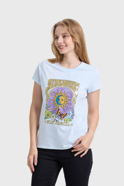 Polera Mujer Básica Print Celeste