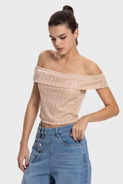 Polera Mujer Bardot Textura Beige