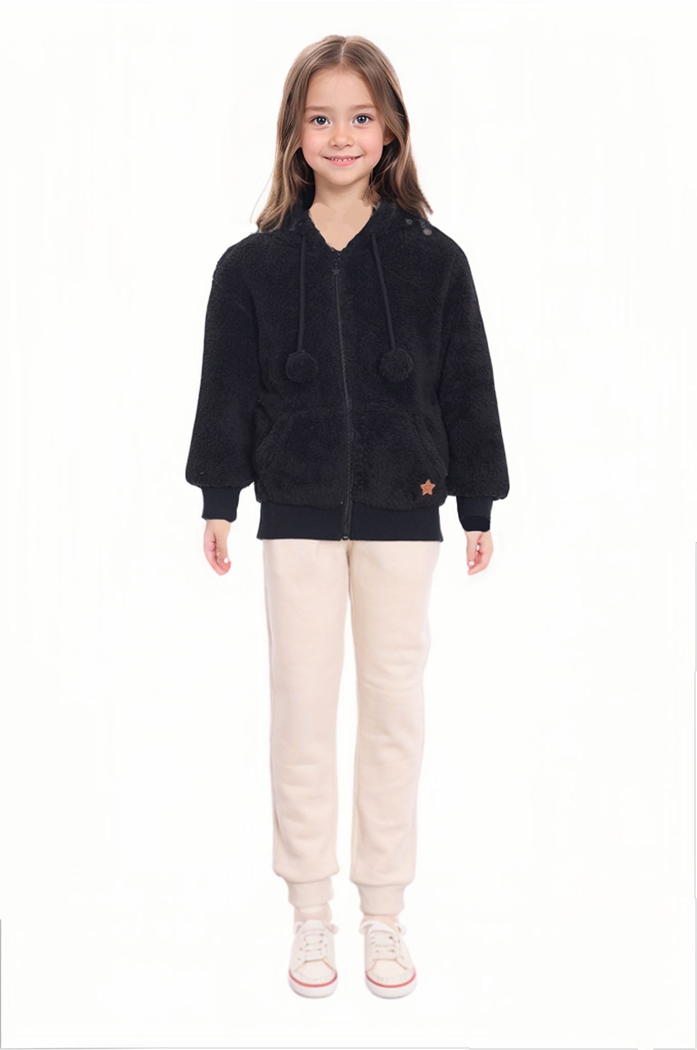 Polar Niña Peludo Pompón Negro