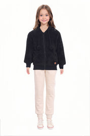 Polar Niña Peludo Pompón Negro