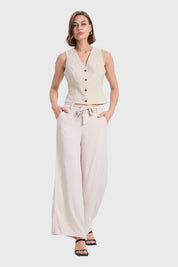 Pantalón Mujer Palazzo Pretina Crema