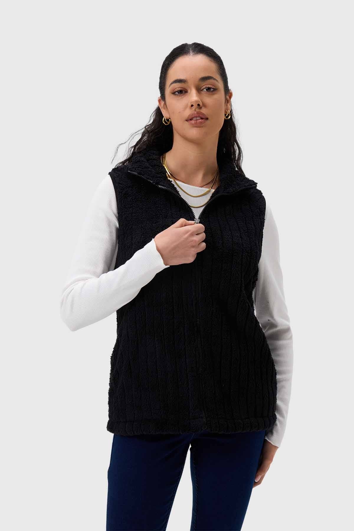 Polar Mujer Peludo Con Textura Negro