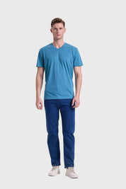 Polera Hombre Cuello V Básica Petróleo Melange