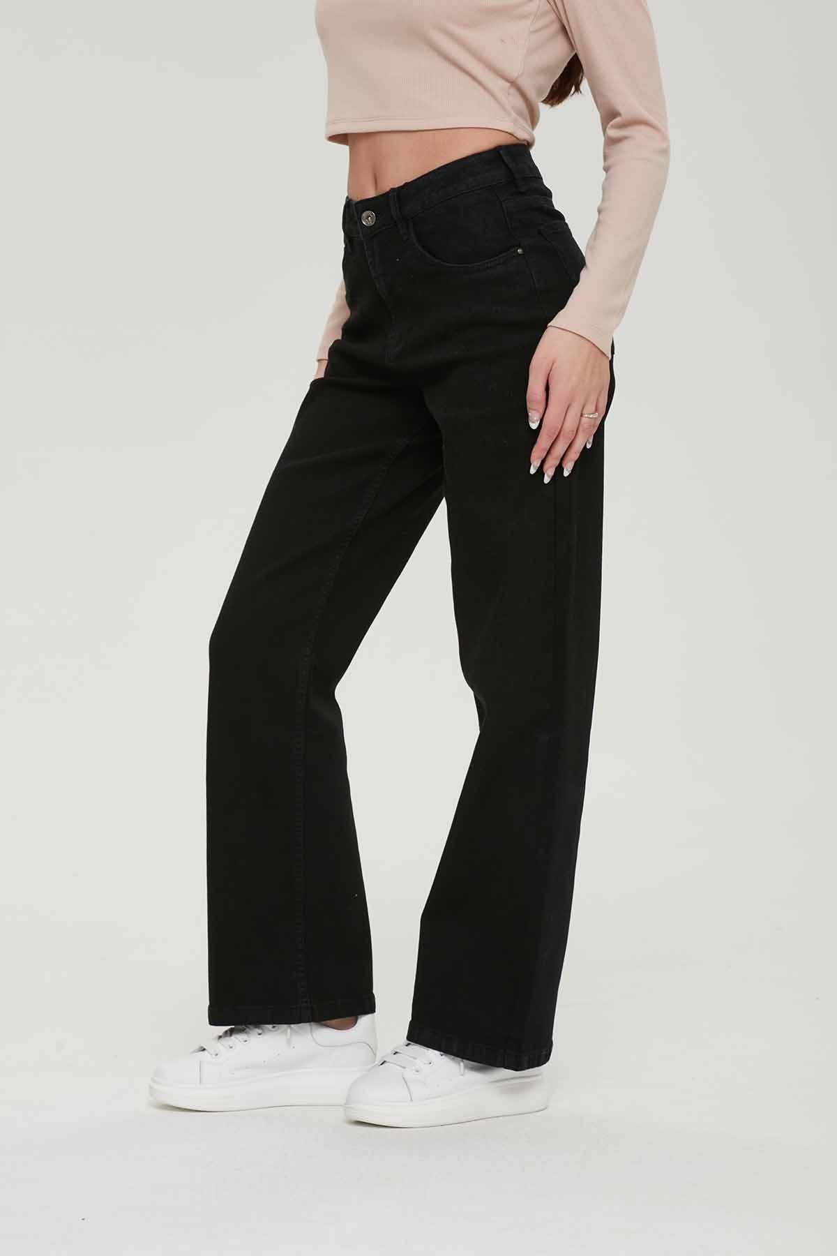 Jeans Mujer Wide Leg Wide Leg Negro