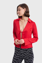 Blusa Mujer Con Amarras Rojo
