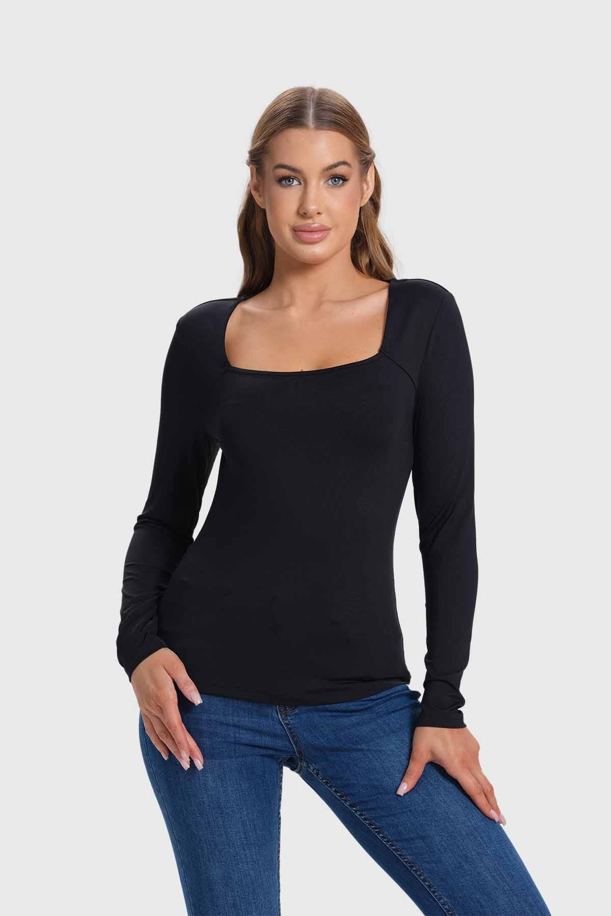 Polera Mujer Escote Cuadrado Negro