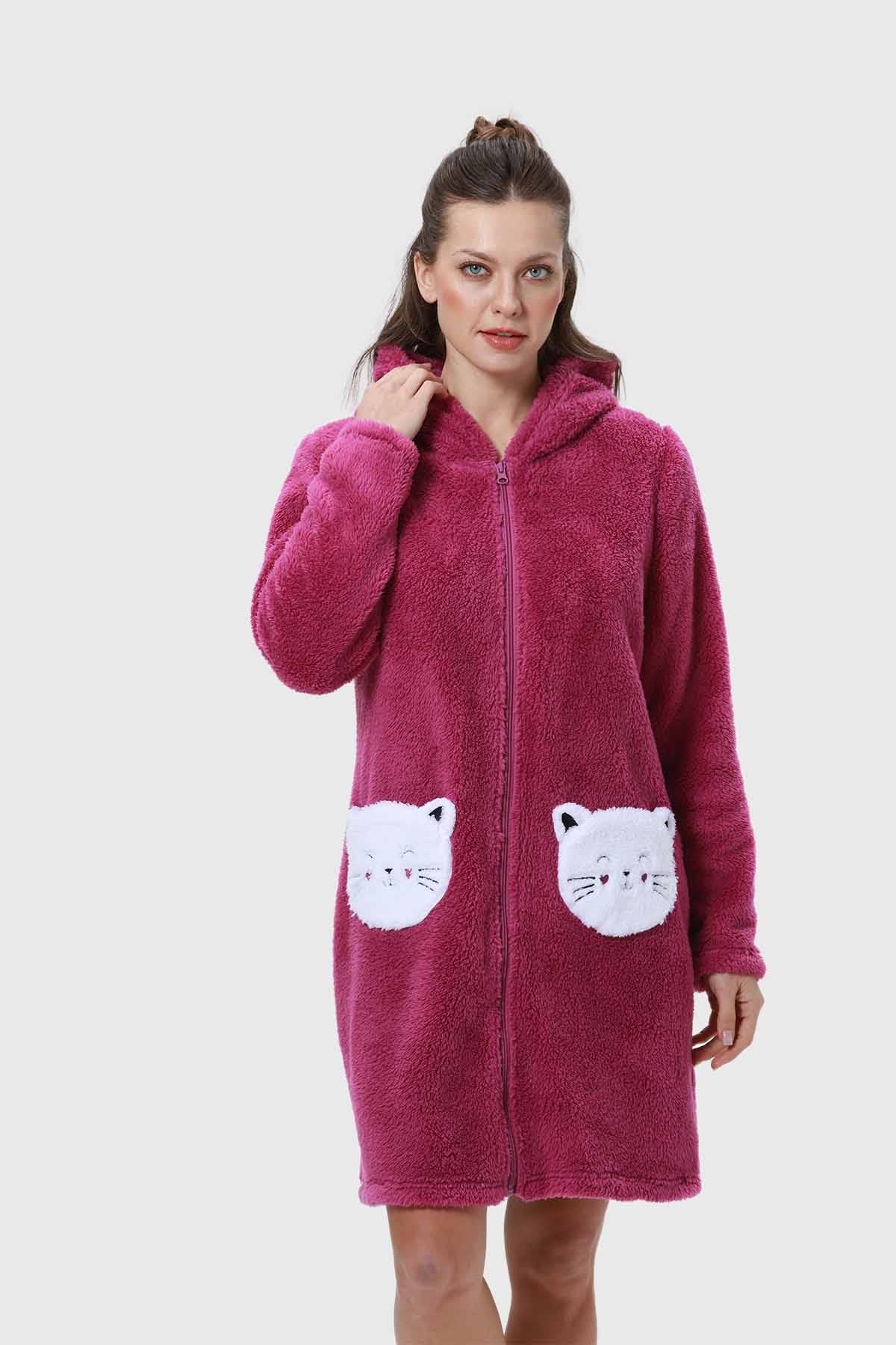 Bata Mujer Polar Con Bolsillo Lila