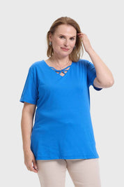 Polera Mujer Escote Recogido Azul