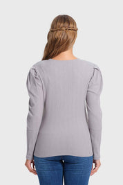 Polera Mujer Rib Pata Botón Gris