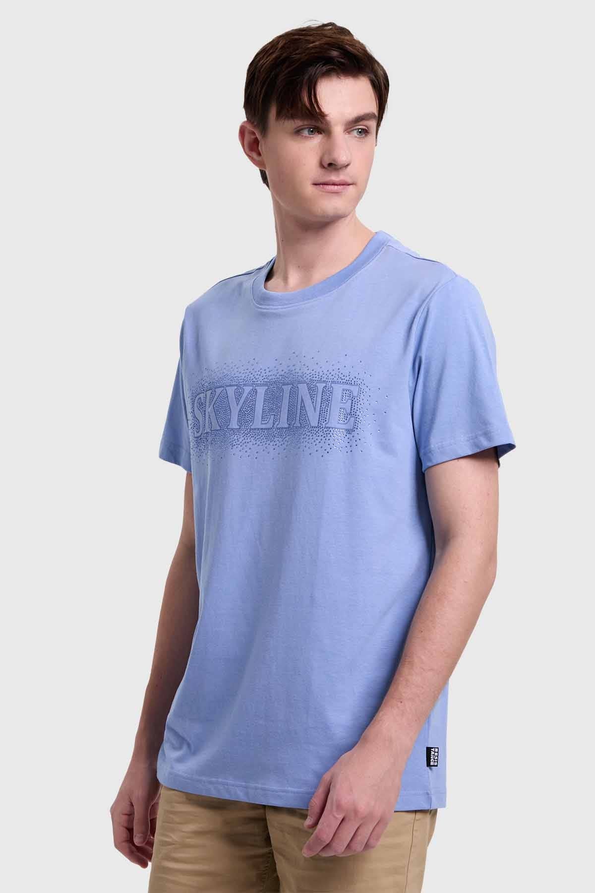 Polera Hombre Print Strass Celeste