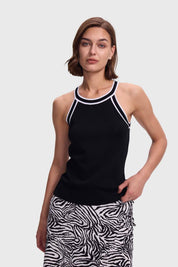Polera Mujer Aplicación En Contraste Negro