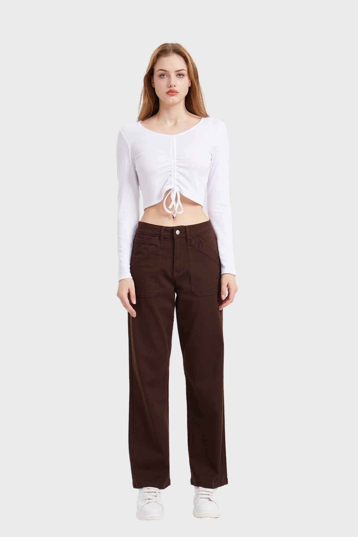 Jeans Mujer Recto Café