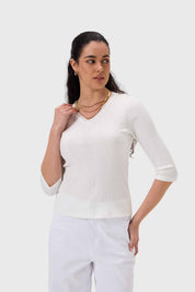 Polera Mujer Rib Terminación Crudo