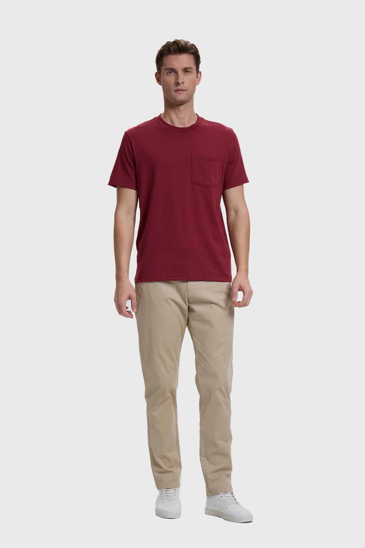 Polera Hombre Básica Con Bolsillo Burdeo