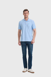 POLERA HOMBRE PIQUE BÁSICA LISA CELESTE