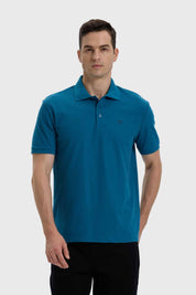 POLERA HOMBRE LISA CON LOGO AZUL PETROLEO