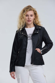 Chaqueta Mujer Biker Efecto Cuero Negro