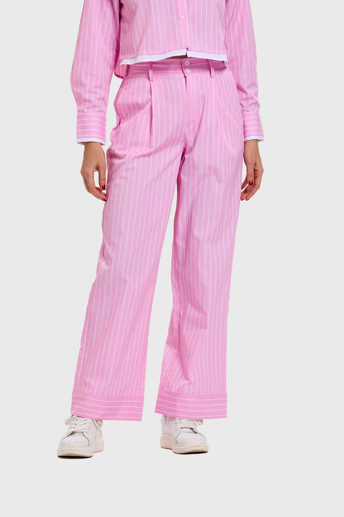 Pantalón Mujer Sastre Strass Pinza Rosado