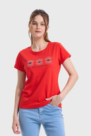 Polera Mujer Gráfica Roll Up Rojo