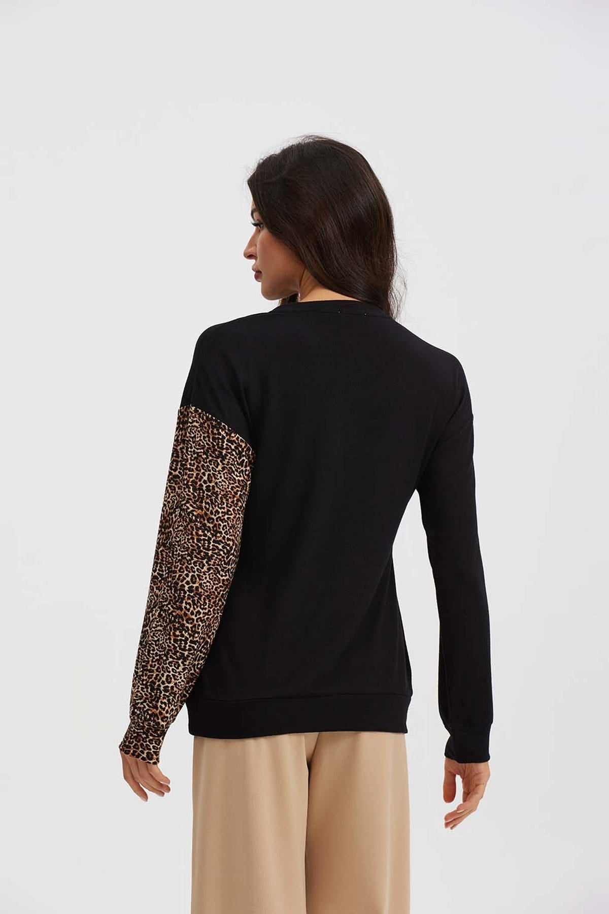 Polera Mujer Manga Larga Cortes Block Beige