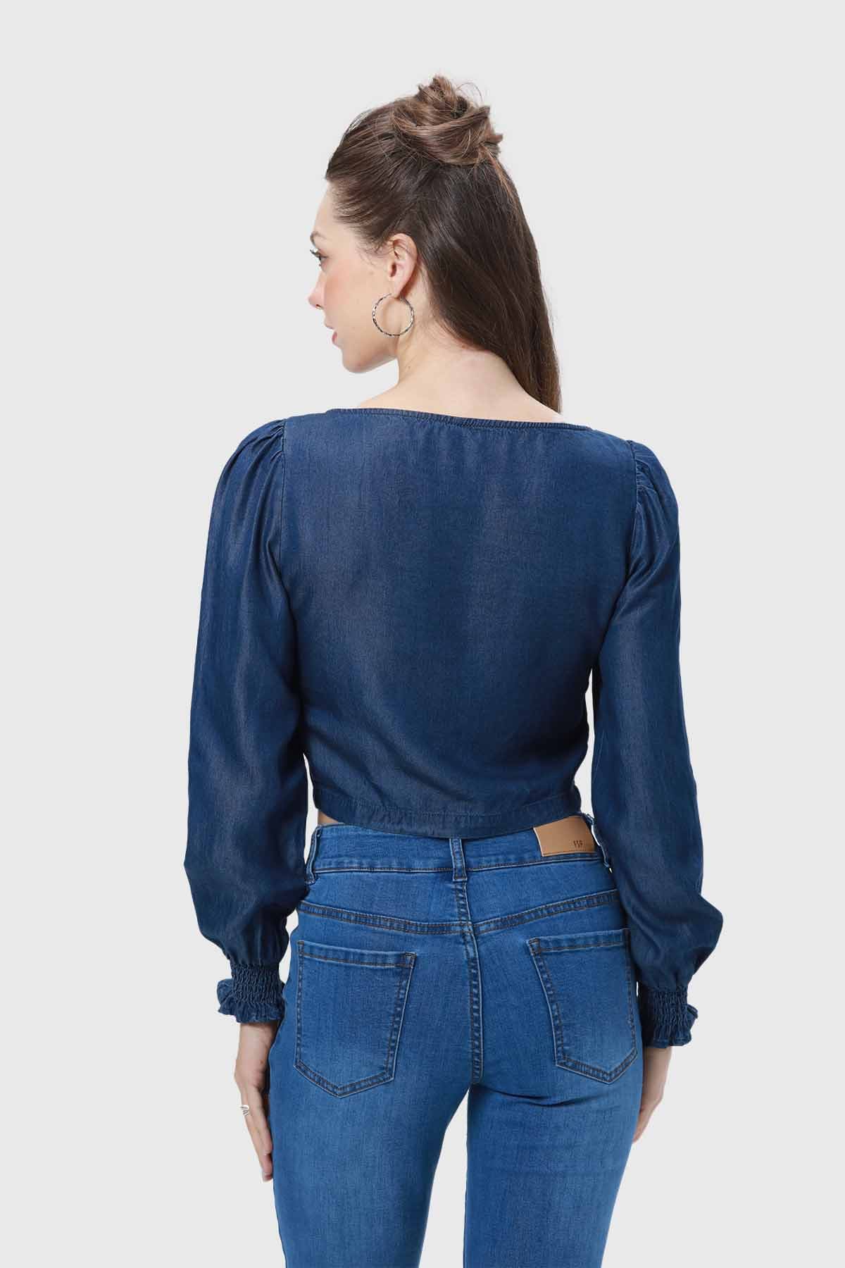 Blusa Mujer Escote Corazón Azul