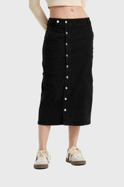 Falda Mujer Midi Abotonada Negro