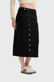 Falda Mujer Midi Abotonada Negro