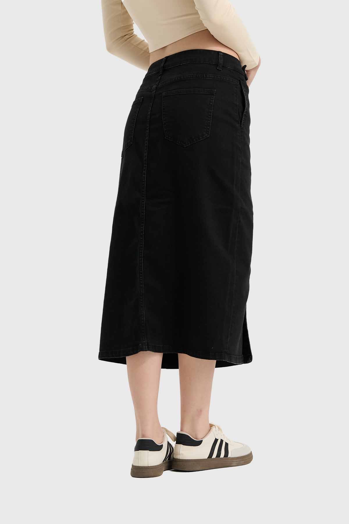 Falda Mujer Midi Abotonada Negro
