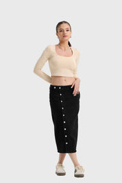Falda Mujer Midi Abotonada Negro