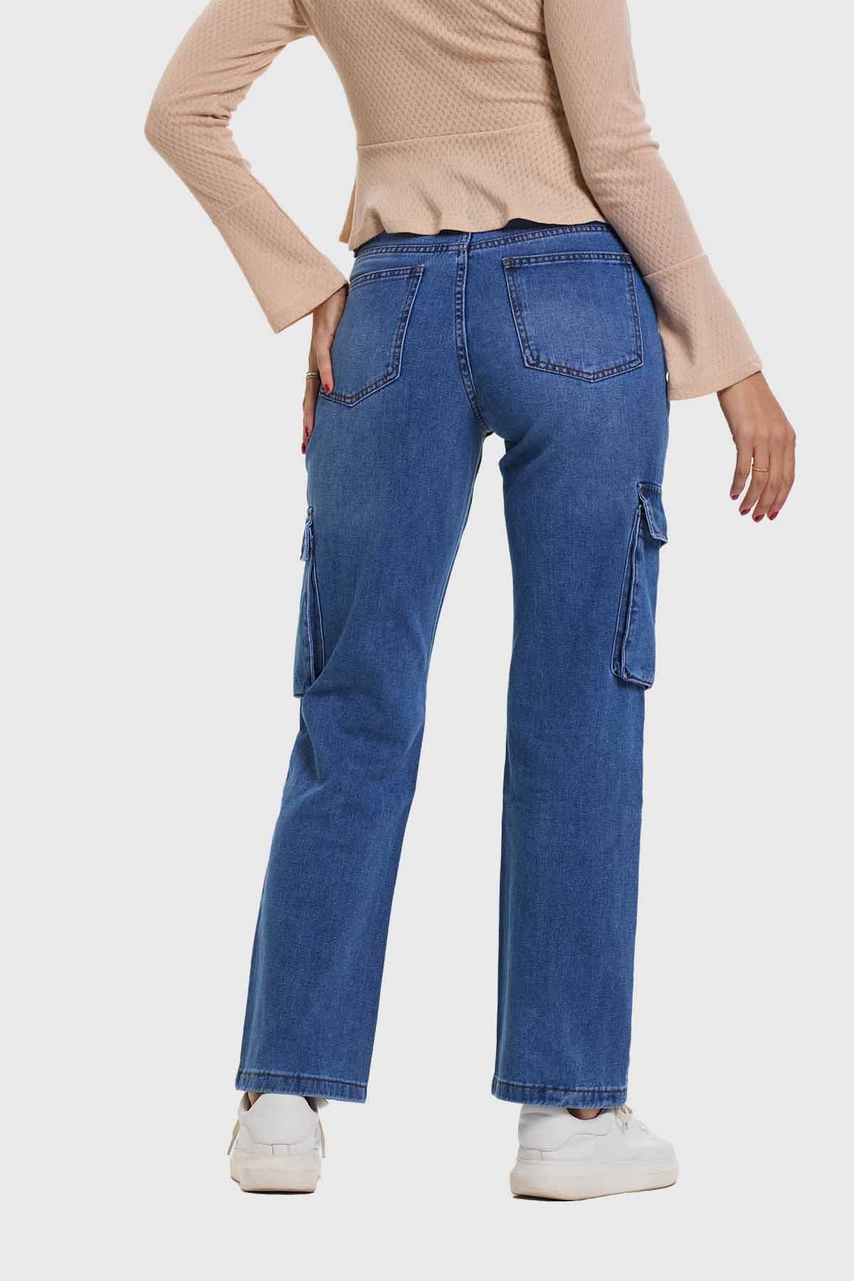 Jeans Mujer Calce Recto Cargo Café