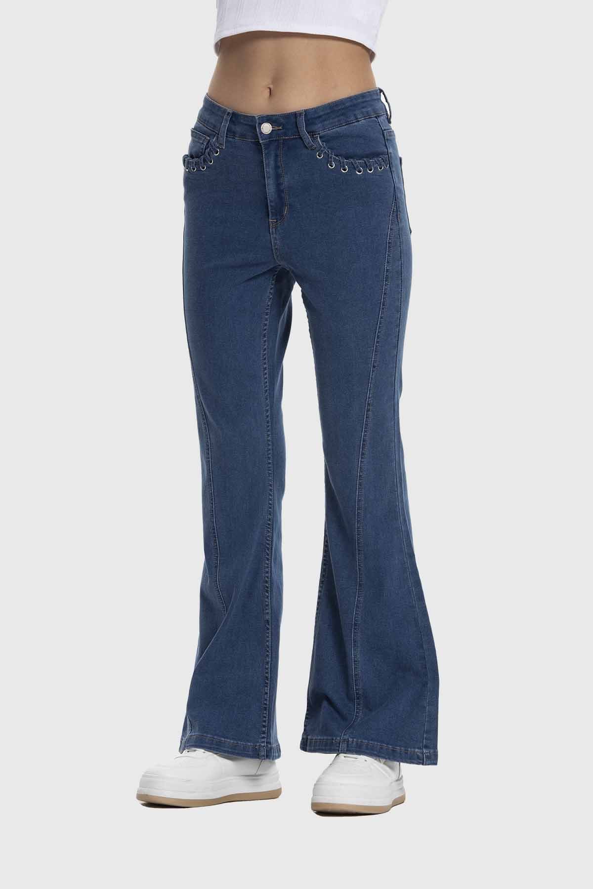 Jeans Mujer Flare Ojetillo Azul Azul / 46