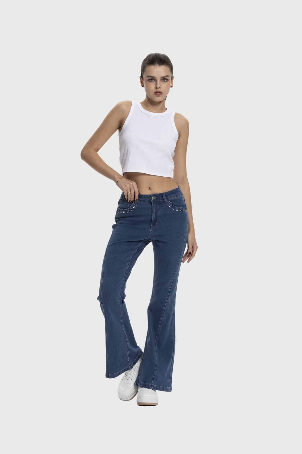 Jeans Mujer Flare Ojetillo Azul Azul / 46