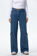 Jeans Mujer Wide Leg Cargo B Azul
