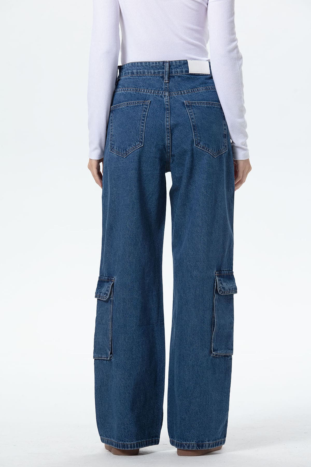 Jeans Mujer Wide Leg Cargo B Azul