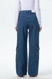 Jeans Mujer Wide Leg Cargo B Azul