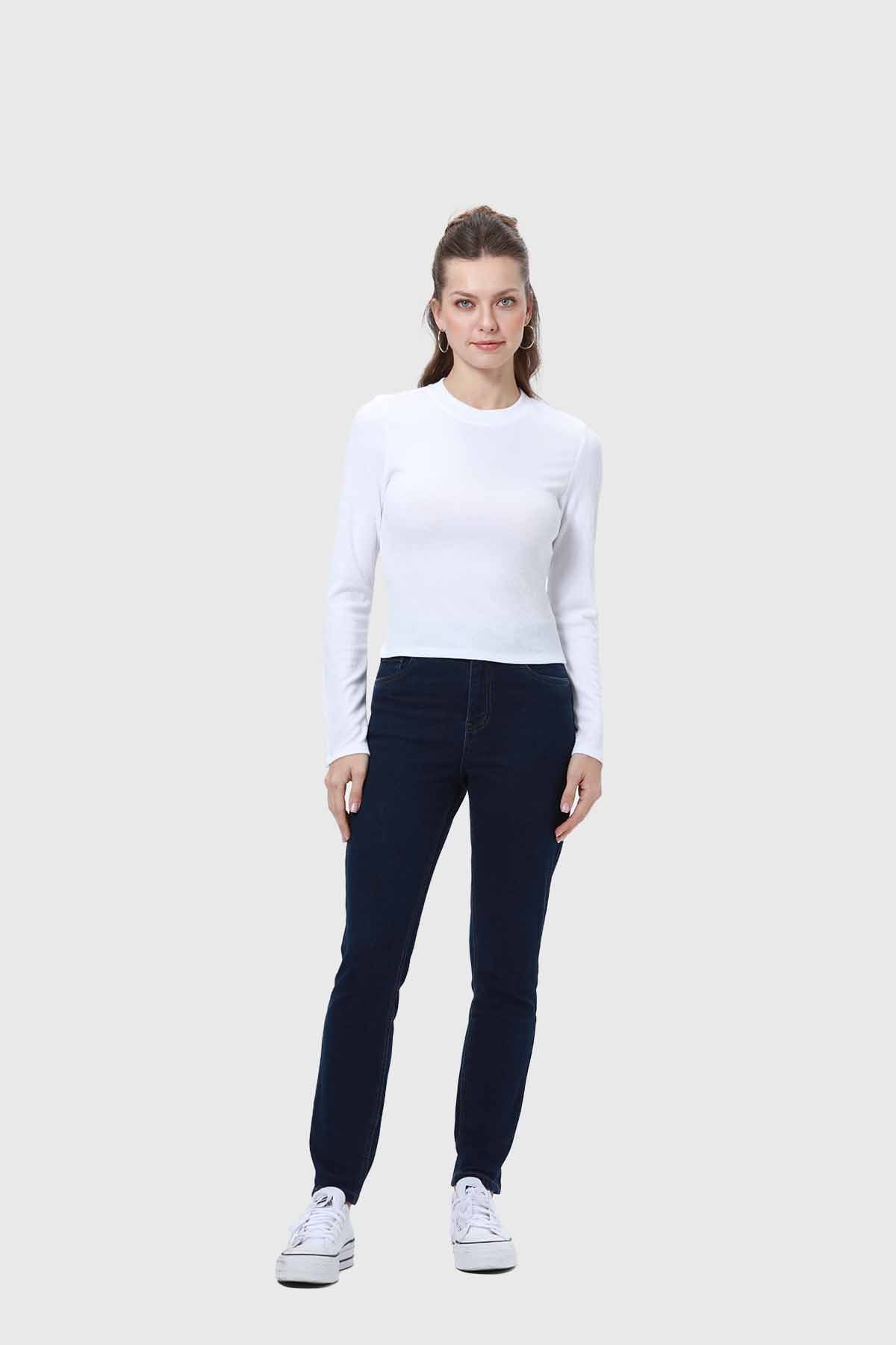 Jeans Mujer Skinny Con Polar Azul