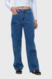 Jeans Mujer Cargo Calce Recto Azul