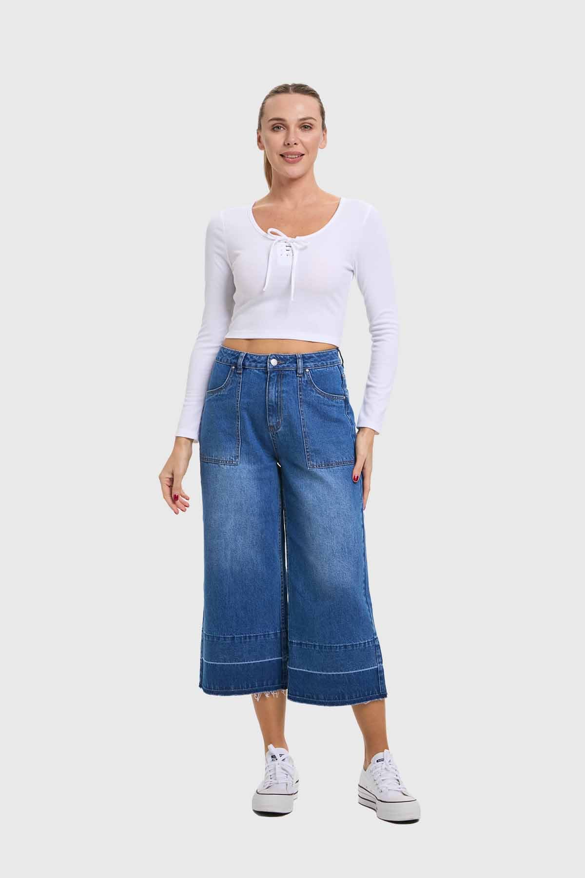 Jeans Mujer Culotte Degrade Azul