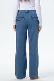 Jeans Mujer Cargo Calce Recto Azul