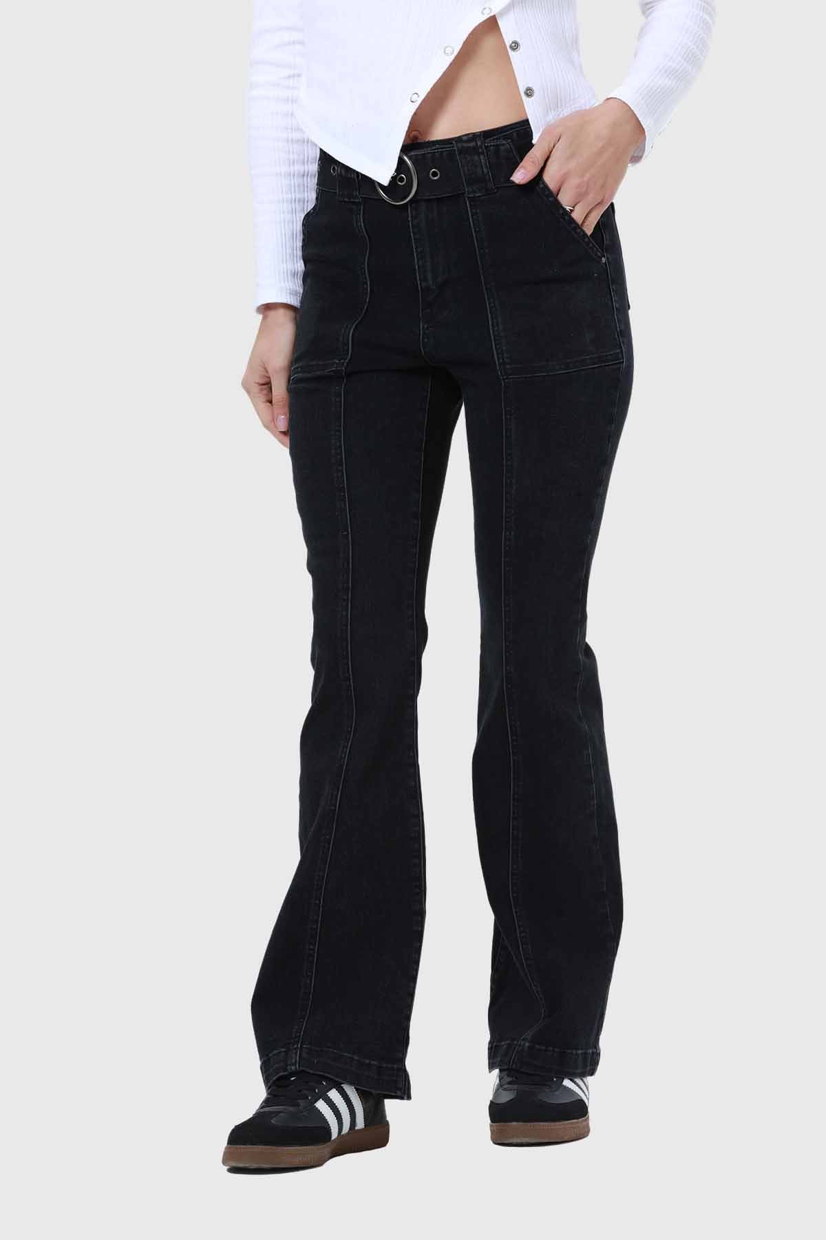Jeans Mujer Flare Cinturón Gris Gris / 46