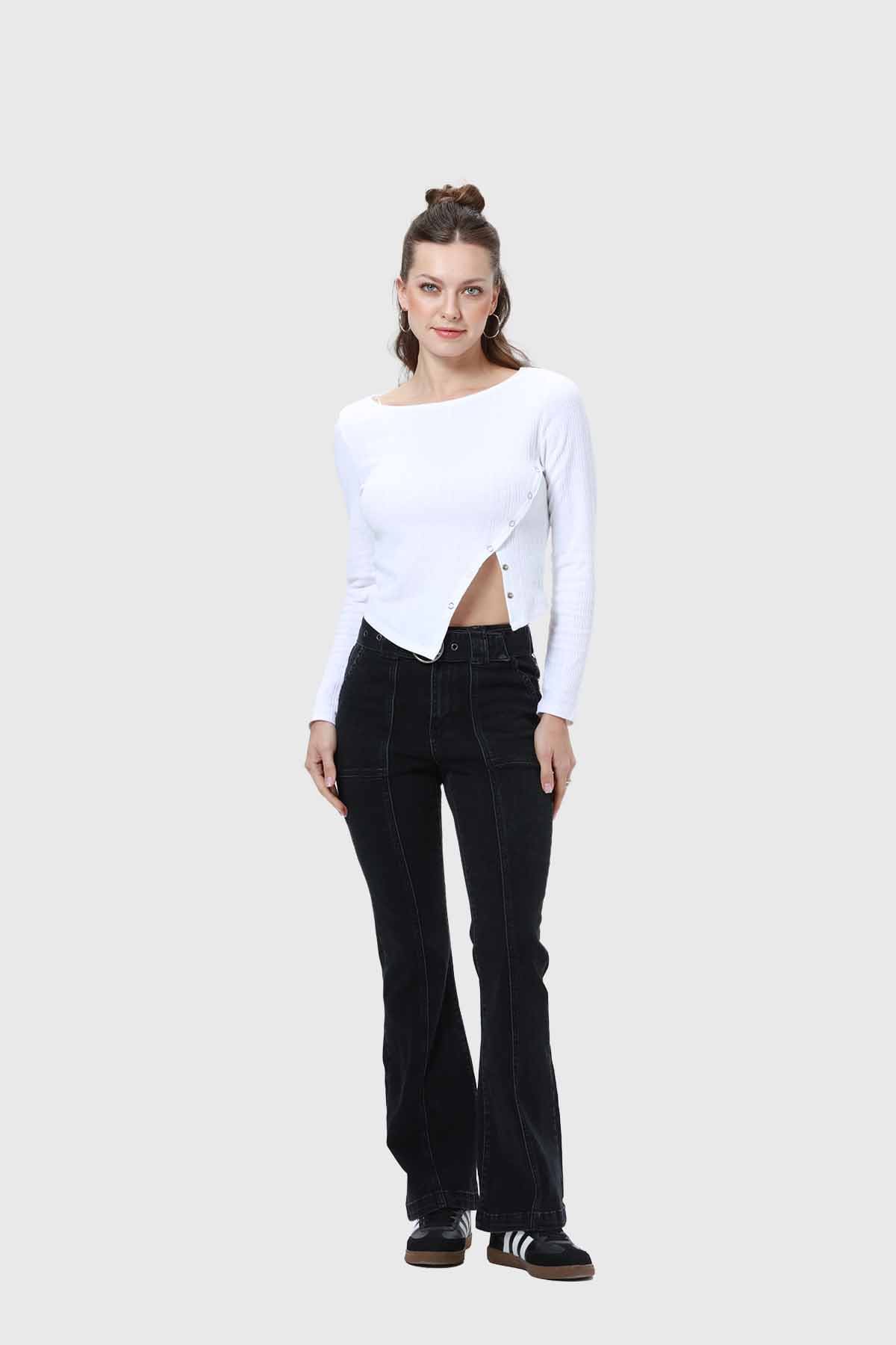 Jeans Mujer Flare Cinturón Gris Gris / 46