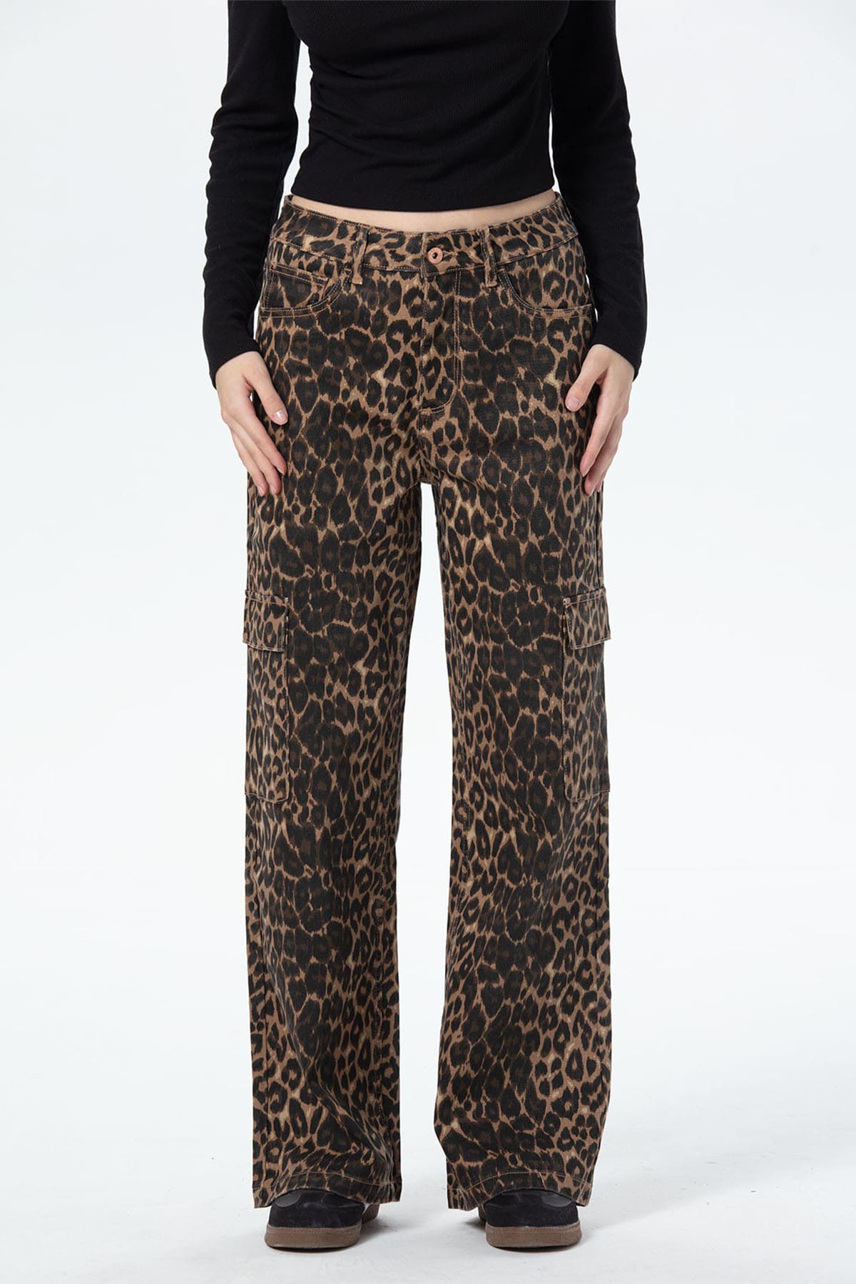Jeans Mujer Wide Leg Cargo A Café