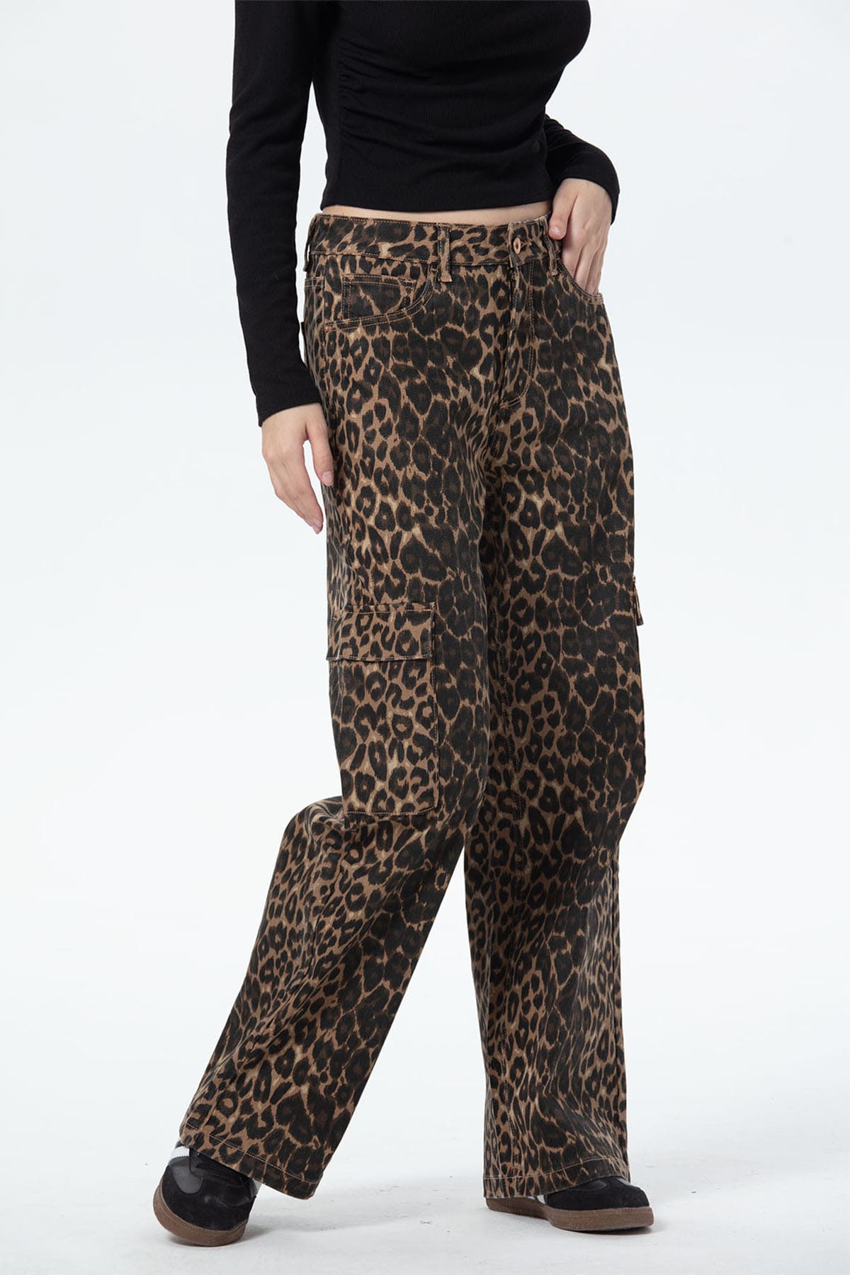 Jeans Mujer Wide Leg Cargo A Café